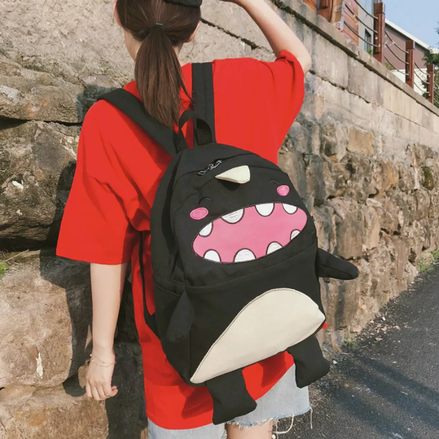 Большой емкости, женские школьные рюкзаки, милые рюкзаки с динозавром из мультфильма, женские рюкзаки, холщовые рюкзаки Harajuku, женские рюкзаки на заднюю панель
