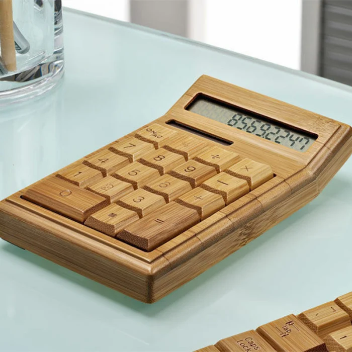 Calculadora de Mesa Exibição de Escritório em Casa Calculadoras de Bambu com 12 Funcional Energia Solar Dígitos Grande Nova Chegada 8 de bambu com 12 dígitos grande exibição