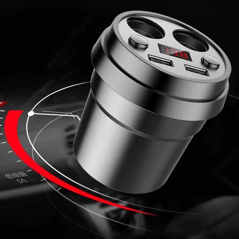 

Multifunctional USB Car Charger Cup Holder Digital Display Phone Charger With 2 Cigarette Lighter For GPS Charge