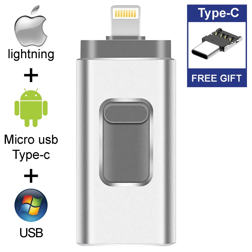 4 в 1 USB флэш-накопитель OTG Lightning TYPE-C разъем U диск 3 0 Флешка 32 Гб 64 128 ГБ 256 г