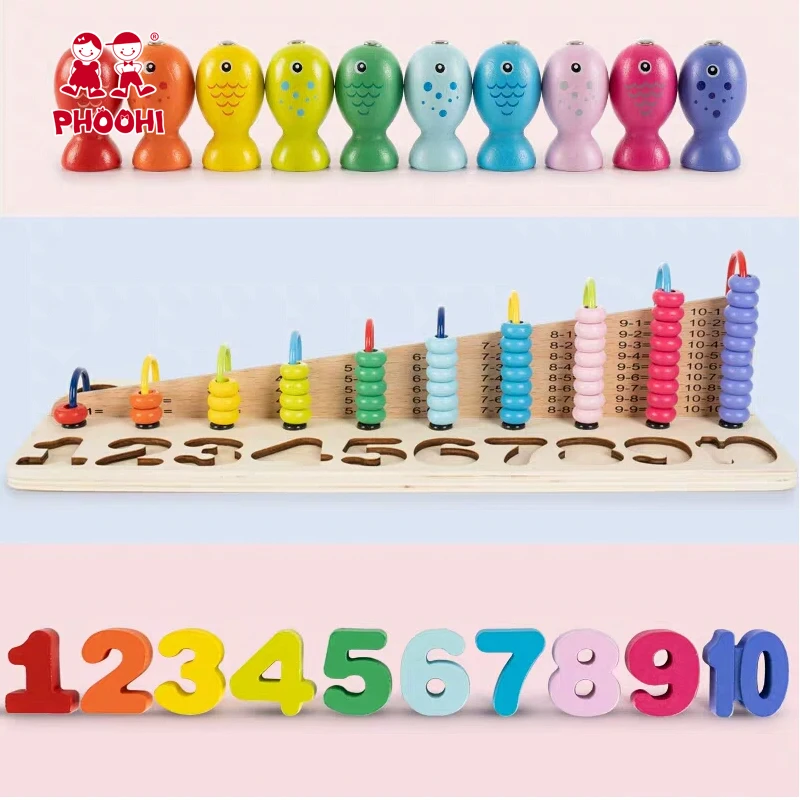  Montessori Educational Wooden Toys For Children Kids Count Bead around Cognition Match Fishing Baby - 4000154678108