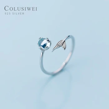 

COLUSIWEI Blue Crystal Mermaid Tail Ring for Women Fashion Genuine 925 Sterling Silver Open Adjustable Finger Rings Fine Jewelry