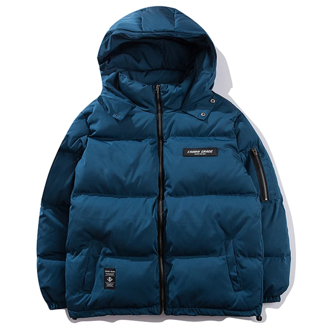 Зимняя мужская Серебристая куртка с капюшоном, парки, хип-хоп, на молнии, с карманами, толстые куртки, пальто, мужские Модные повседневные топы уличного стиля - Color: Blue
