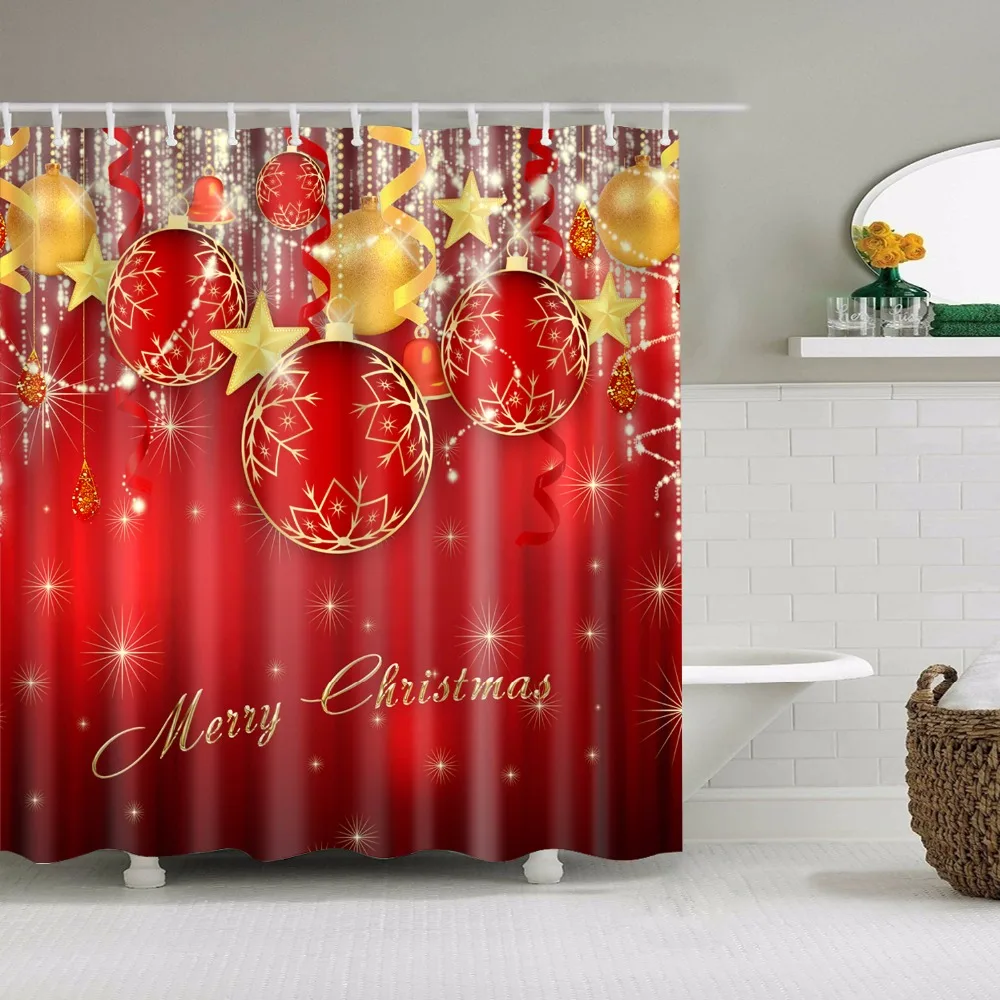 Счастливого Рождества счастливого Нового года Санта-Клаус Рождественская елка печатная занавеска с крючками для ванной комнаты подарок Рождество