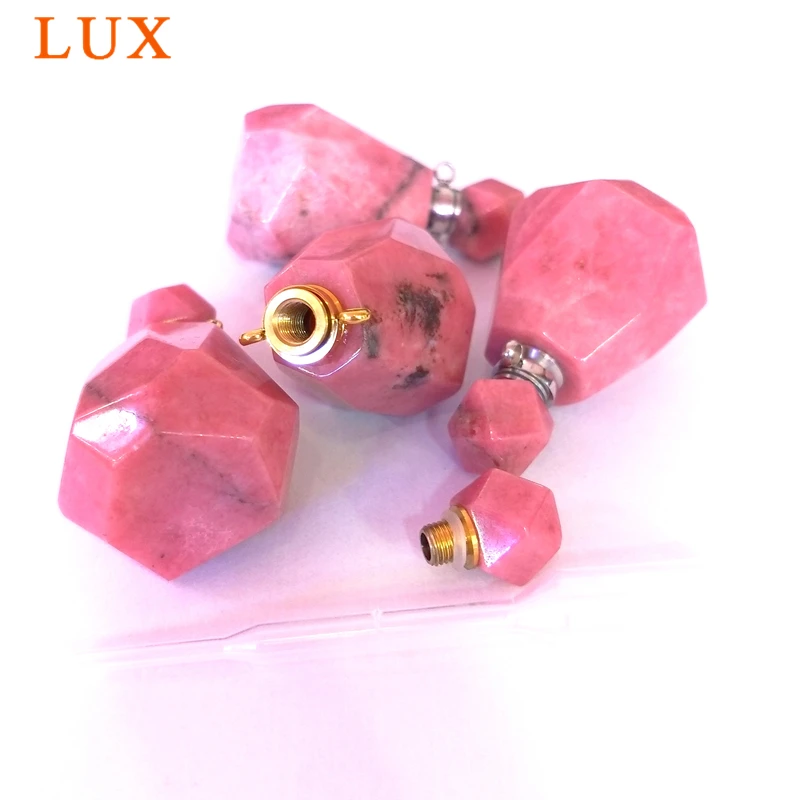 Rhodonite Perfume Bottle Pendant, Chakra Gemstone Oil Vial Charm for Necklace, Crystal Pendant Wholesale 3