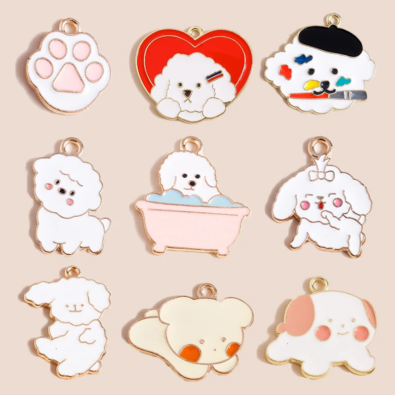 10pcs Mixed Cute Enamel Cartoon Love Dog Pendants Charms for DIY Earrings Bracelets Jewelry Mkaing Accessories