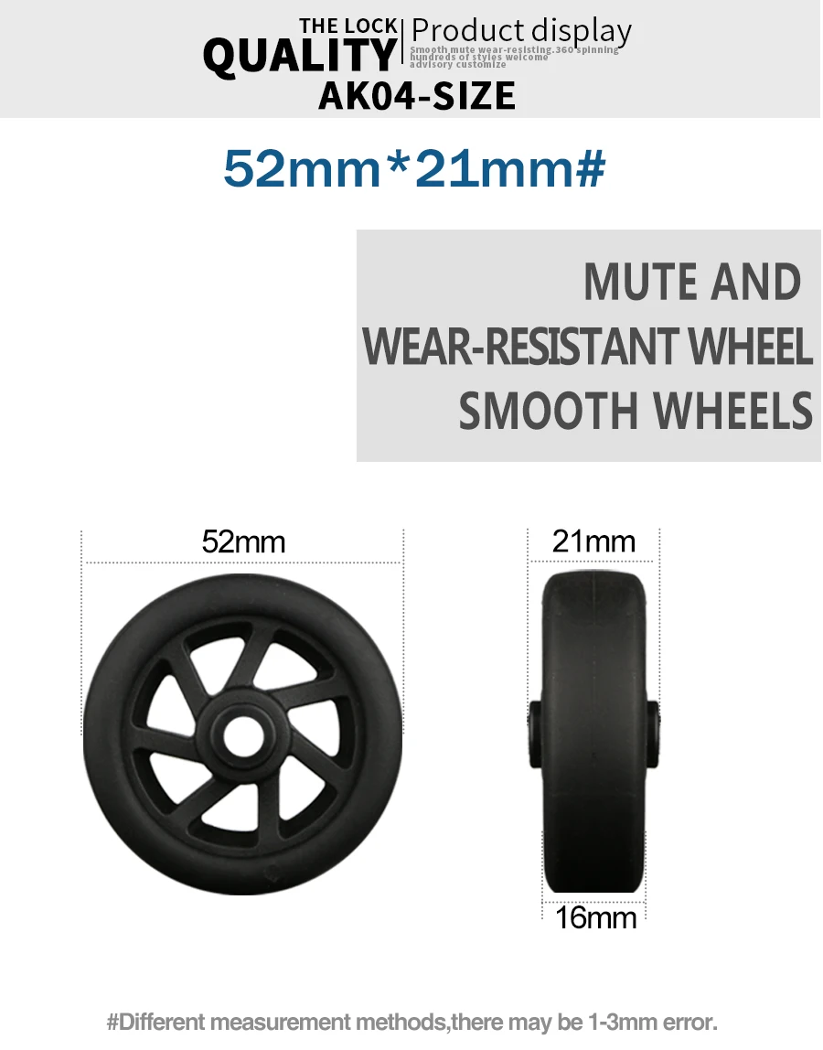 Luggage Suitcase Replacement Wheels OD 36-50mm Axles Deluxe Black with Screw Suitable for 18-26 inch suitcase Swivel Caster