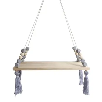 

Nordic Display Wall Hanging Shelf Swing Rope Floating Shelves with Rope String Home Decorative Light Gray