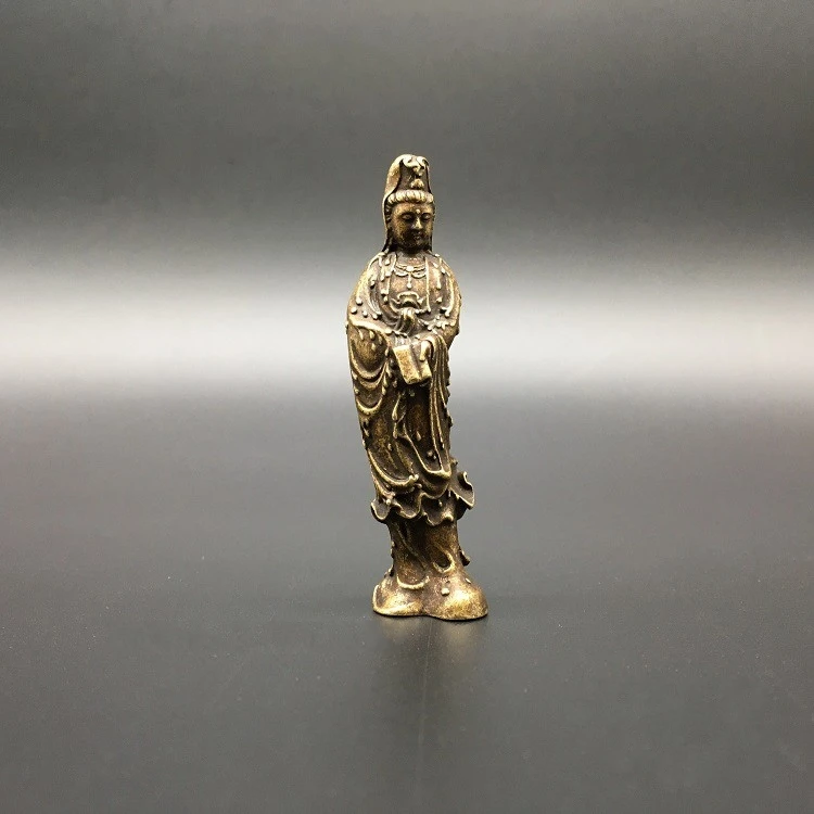 

Chinese Copper Carved Pure Copper Buddha Statue Guan Yin Handing Confucian Classics Book Kwan-yin Exquisite Small Statue