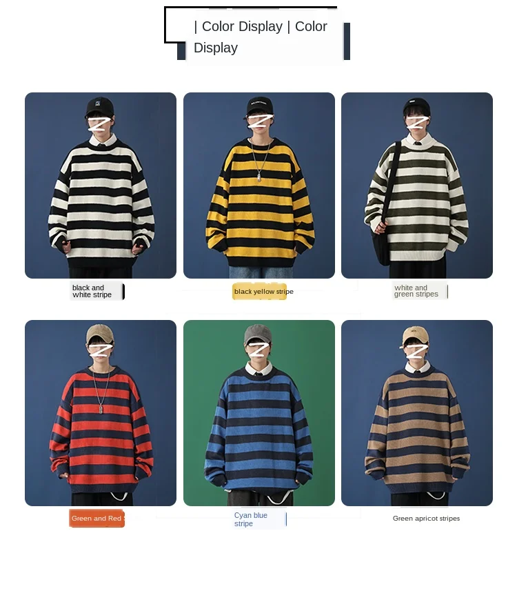 Contrast Stripe Knitted Sweater Autumn Winter 6 Color Men And Women's Pullover Black Red Striped Oversized Sweater Hot Sale