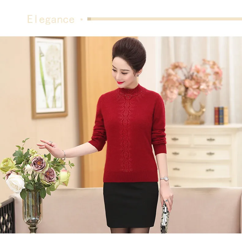 XJXKS winter new exquisite diamond women turtleneck sweater plus size high-end mink cashmere knitted sweater women pullove