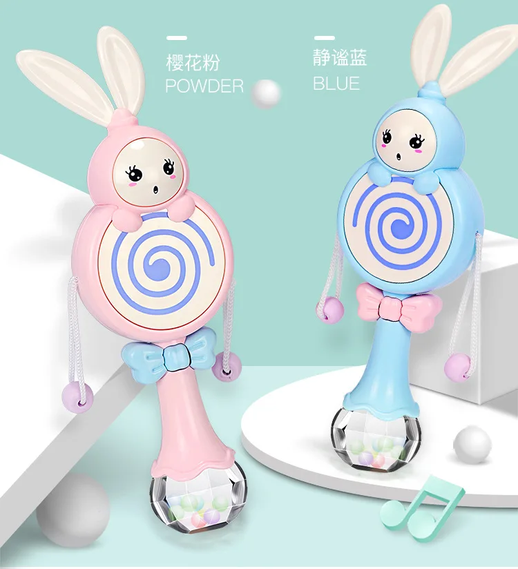 Xin si te Infant Rattle-drum Cartoon Rabbit Drop-resistant Soft Silcone Molar Children'S Educational Toy