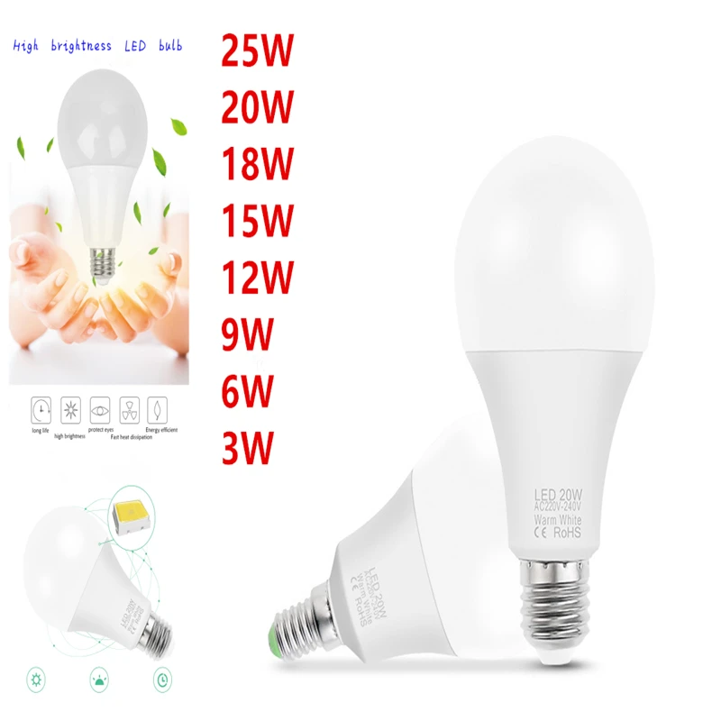 5Pcs/Lot LED Bulb Lamp E27 E14 220V Energy saving lamp Light 3W 6W 9W 12W15W18W20W25W High Brightness Lampada Bombilla Spotlight