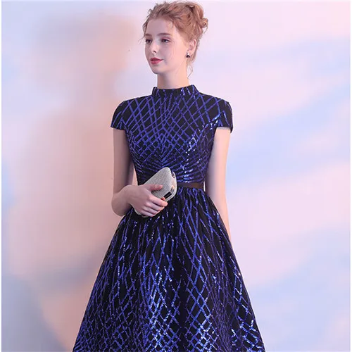 Royal blue Коктейльное платье Королевского синего цвета, короткие рукава, расшитые блестками, Robe De Soiree, модные дизайнерские кружевные Элегантные коктейльные платья на молнии LX370 - Цвет: Royal blue