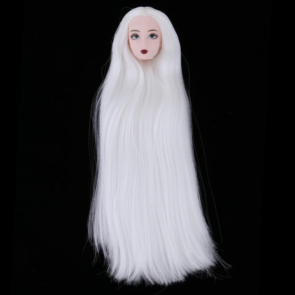 1/6 Girl Doll Painted Head Model with Long White Hair for BJD Doll Kids Custom Part Accessory