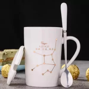 Чашка керамическая чашка кружка с крышкой с ложкой Мужская и женская пара креативная чашка Бытовая чайная чашка молочная чашка кофейная чашка Tazas стакан - Цвет: Virgo