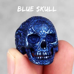 Men's Gothic Stainless Steel Skull Ring - Punk Hip Hop Jewelry Gift - 8 (Blue Skull)