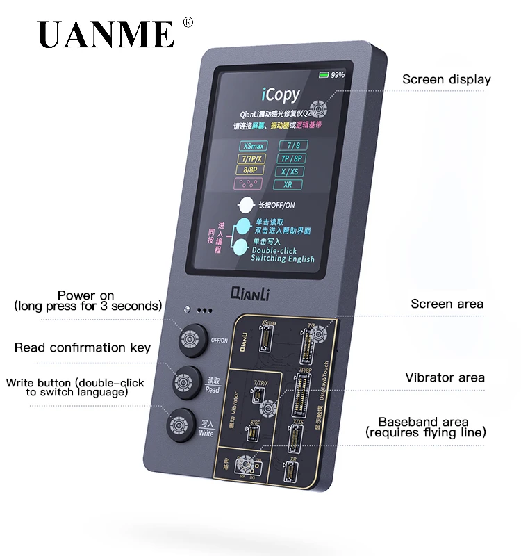 Qianli iCopy ЖК-экран цветной ремонт ПРОГРАММАТОРЫ eeeprom для iPhone XR XSMAX XS 8P 8 7P 7 Вибрация сенсорная фоточувствительная