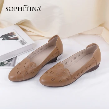 

SOPHITINA Dress Flats Women Handmade Comfortable Cutout High-Quality Leather Round Head Non-Slip Flats Leisure Shoes Women CZ013