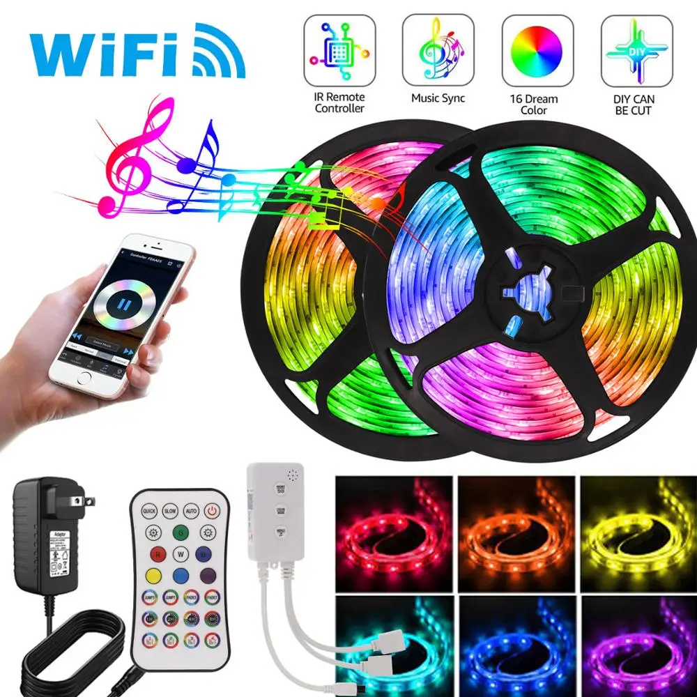 

RGB Led Strip 5050 Flexible Neon Light 16 Million Colors Band Luminous Christmas Tree Lights Led Lights for Room Kitchen Party