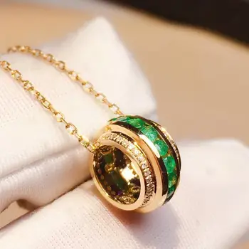 

Z611 Fine Jewelry AU750 G18K Natural Emerald Pendant Emearld 0.4ct Gold Diamond Pendant Gemstone Necklaces for Women