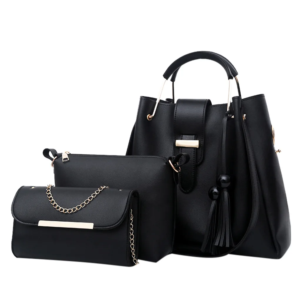 Сумка для женщин Высококачественная модная женская уличная одноцветная кожаная сумка из трех частей сумка-мессенджер#40 - Цвет: Black