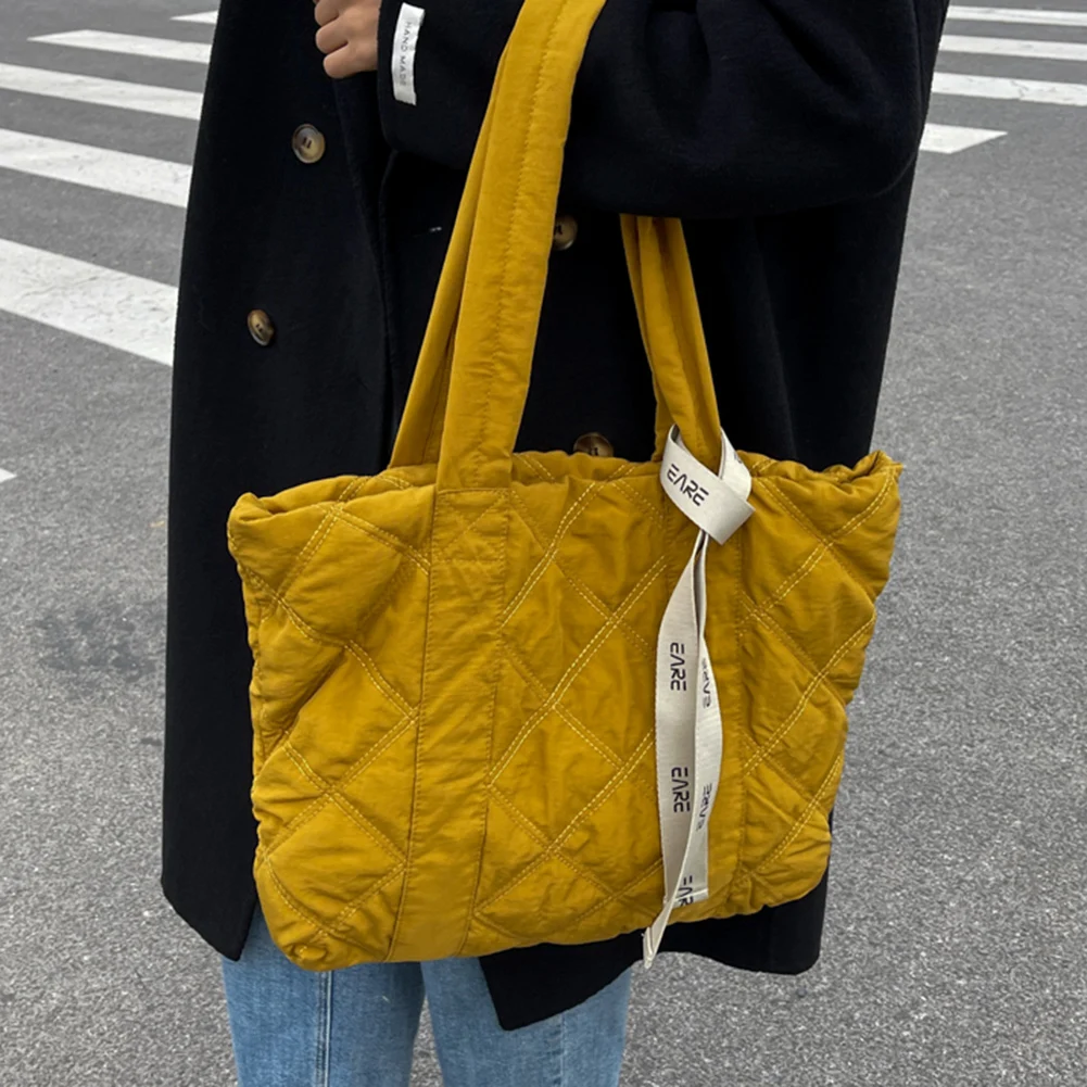 Vintage Women 's Shopper Bag Ribbon Checkered Nylon Shoulder Bag Casual  Solid Color Female Large Capacity Tote Handbags - Space Bags - AliExpress