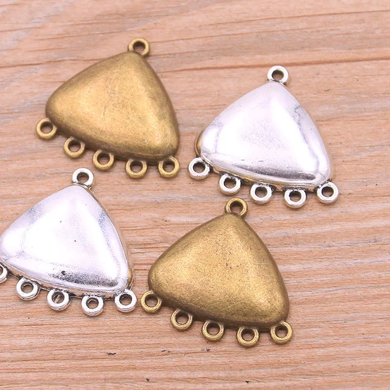 

6Pcs 27*27MM 2 Color Retro Zinc Alloy Geometry Triangle Porous Connectors Plant Charm Linker For DIY Pendant Jewelry Accessorie