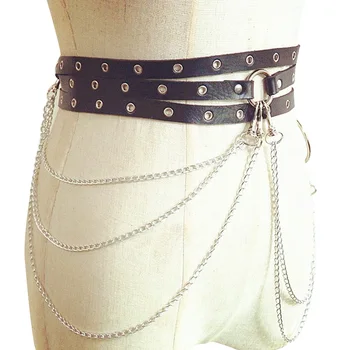 

Women waistband With Chain Adjustable Sexy PU Leather Waistband For Dress Clothes Accessories Soft Fashion Practical Big Circle