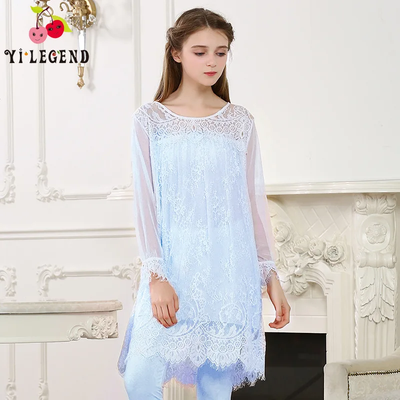 

Long Sleeve Palace Lace Pajamas Female Spring Summer Piece Sexy Princess Nightgown Modal Women's Home Wear