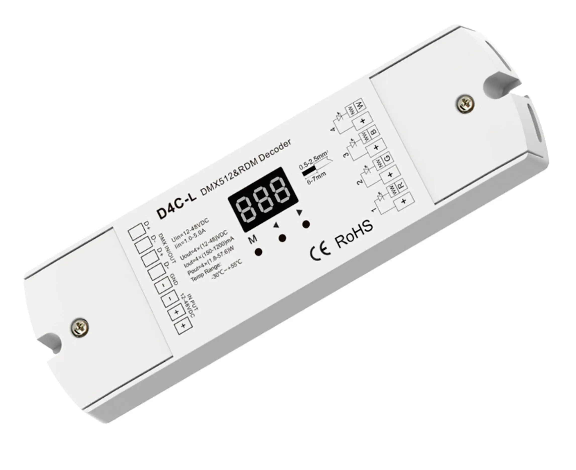 D4C-L 4 Channel CC DMX512 Decoder Constant Current;DC12-48V input;150-1800mA 4CH output with display for setting dmx address