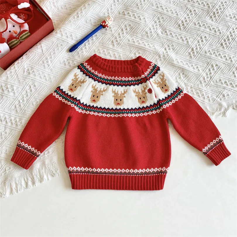 Вязаный свитер для маленьких девочек; Рождественский свитер для малышей; свитера для мальчиков с рисунком оленя; хлопковый кардиган для малышей; Детские свитера; кардиган для мальчиков и девочек; От 1 до 7 лет