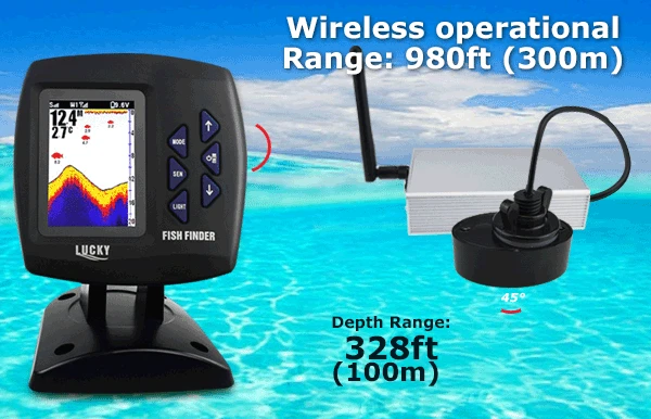FF918-CWLS счастливый эхолокатор для установки на лодке цветной дисплей беспроводной Рабочий диапазон 300 м измеритель глубины 100 м