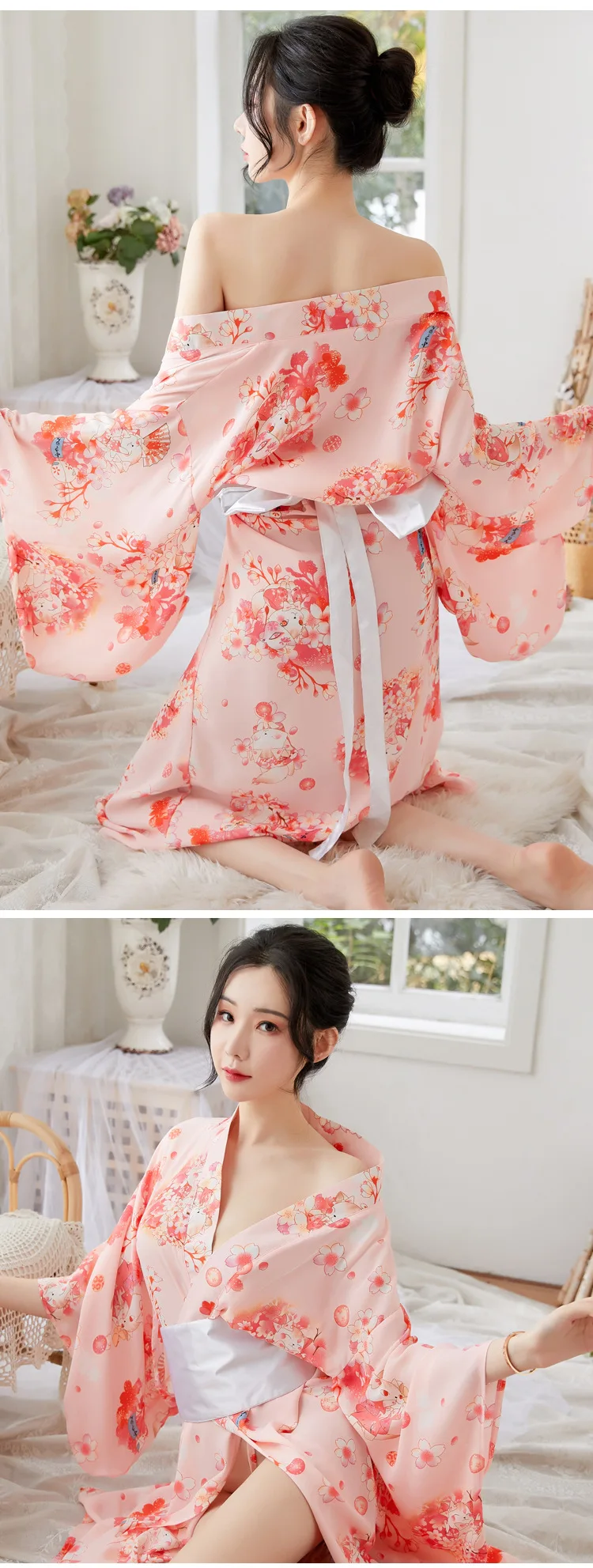 Японский Сакура Девушка кимоно платье Obi для женщин Kawaii юката сексуальный длинный халат цветочный женский шифон японский стиль пижамы вечерние