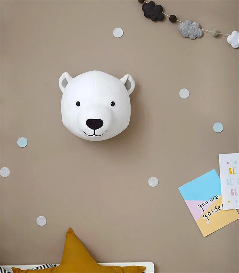 White Bear Животные Слон Олень Зебра кролик голова тигра настенное крепление мягкие игрушки украшения для спальни войлочные работы настенные подвесные куклы реквизит для фотографий - Цвет: White Bear