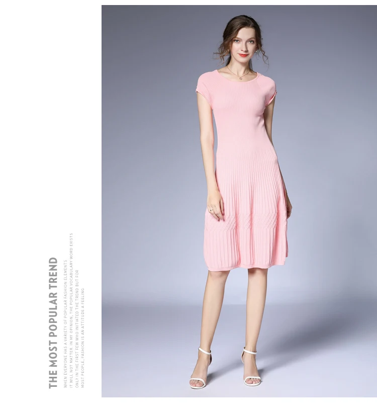 Новое Женское милое розовое вязаное Платье Moda Mujer трехмерное Полосатое жаккардовое Плиссированное милое платье Damen Kleider K6306