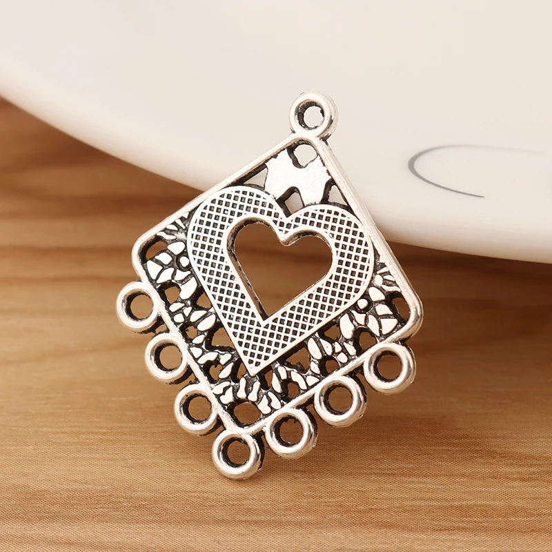 

30 Pieces Tibetan Silver Tone Square Open Heart Chandelier Connector Charms Pendants For DIY Jewelry Making Findings Accessories