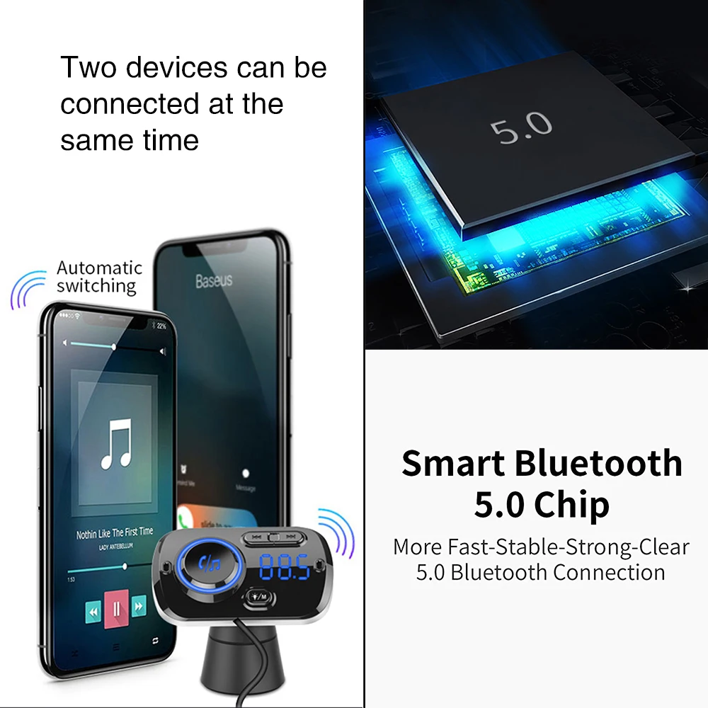 Bluetooth автомобильное зарядное устройство BC49BQ беспроводной автомобильный комплект Bluetooth MP3-плеер громкой связи автомобильный комплект поддержка 2 мобильных телефонов подключение