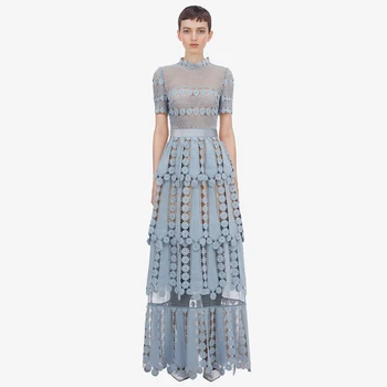 

Self-portrait Floral Lace Dress Hollow out Embroidery Long Dress Elegant Party Dress Summer Multi-layer Short Sleeve 2020 A463