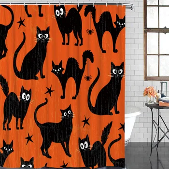 

Animal Black Cat Bath Curtains Waterproof Washable Bathroom Shower Curtain Screen with Hooks Accessories