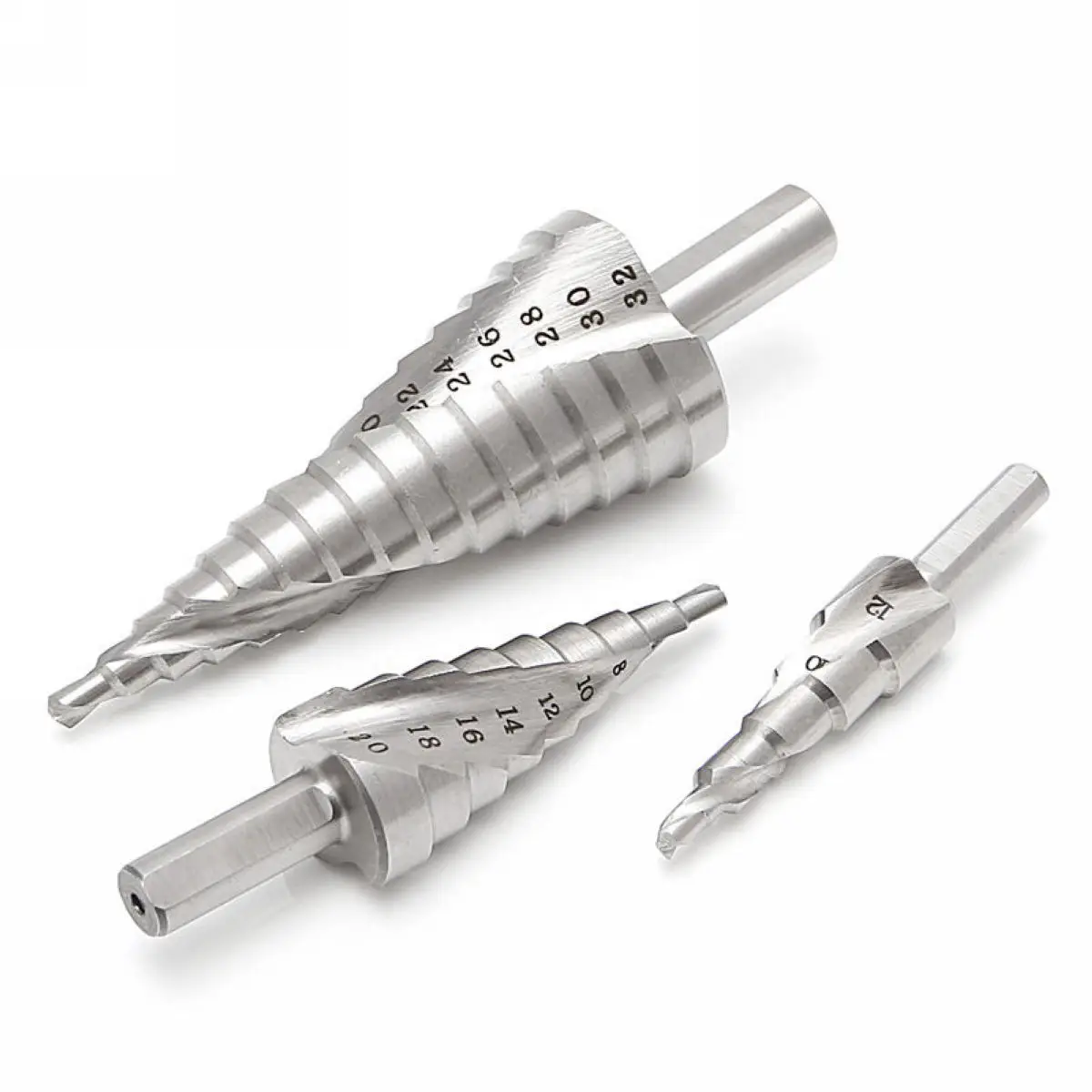 DWZ 3Pcs HSS 4241 Hole Cutter Spiral Flute Step Drill Bit Set Core Cone Step Drill