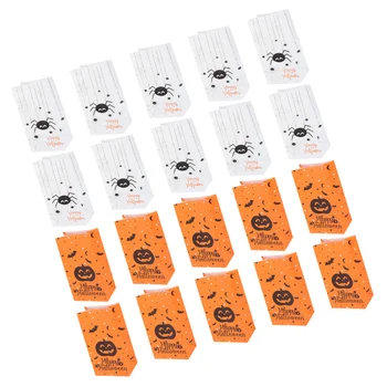 

50pcs Halloween Kraft Paper Bag Square Bottom Candy Bag Storage Pouch for Family