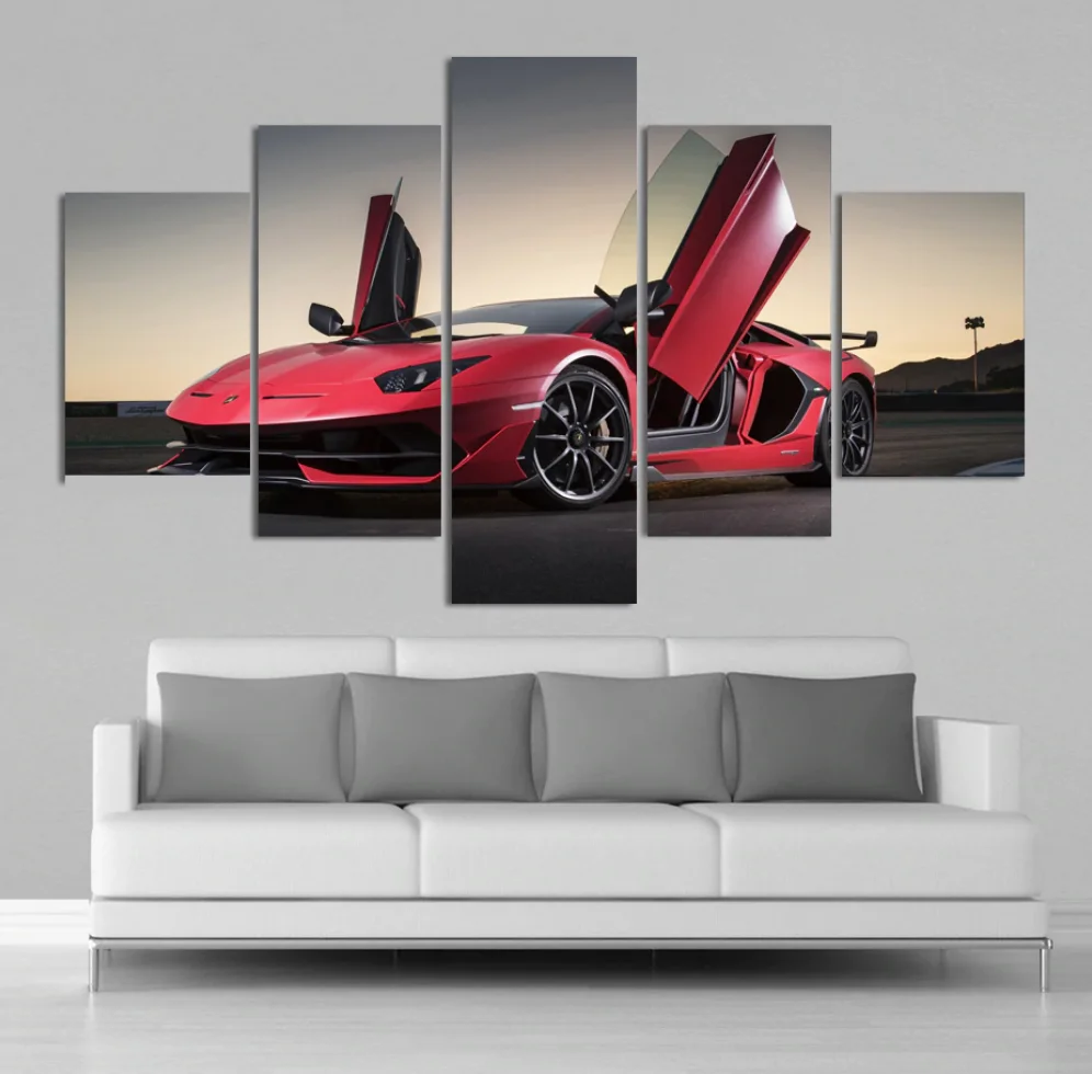 

No Framed Red Luxury Sport Car Speed HD 5 piece Canvas Picture Print Wall Art Canvas Painting Wall Decor for Living Room