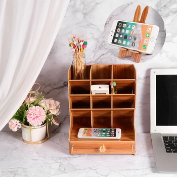 

Creative Pen Holder Storage Box Small Lattice Desktop Shelf Wooden Home Office Storage Shelf