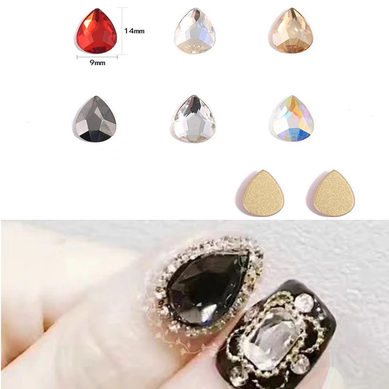 

10pcs/lot Flat-back Water Drop Nails Rhinestone Crystals White AB Color Red Champagne 9x14mm Rhinestones For Nail Art Decoration