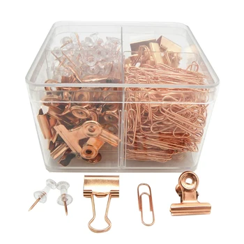 

Push Pins Binder Clips Paper Clips Map Tacks Sets, 4 Styles 400 Pcs Rose Gold Pack for Office, School and Home Supplies