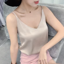 Cheap Korean Silk Top Women V-neck Satin Tank Tops Woman Sleeveless Black Tees Cami Sexy Halter Top Plus Size Elegant Women White Tops Cheap Korean Silk Top Women V-neck Satin Tank Tops Woman Sleeveless Black Tees Cami Sexy Halter Top Plus Size Elegant Women White Tops
