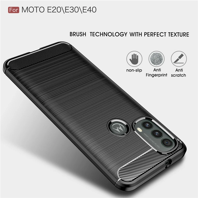 For Motorola Moto E40 Case Shockproof TPU Carbon Fiber Phone Case For