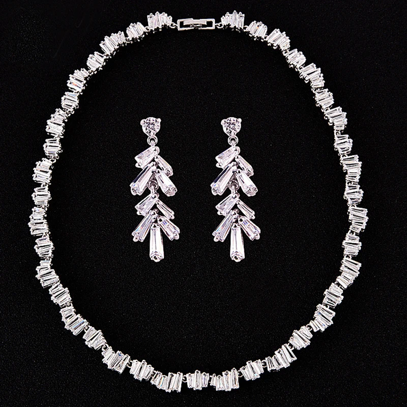 

Fashion AAA Clear CZ Cubic Zircon Jewelry Sets bridal sparkling tassel earring wedding