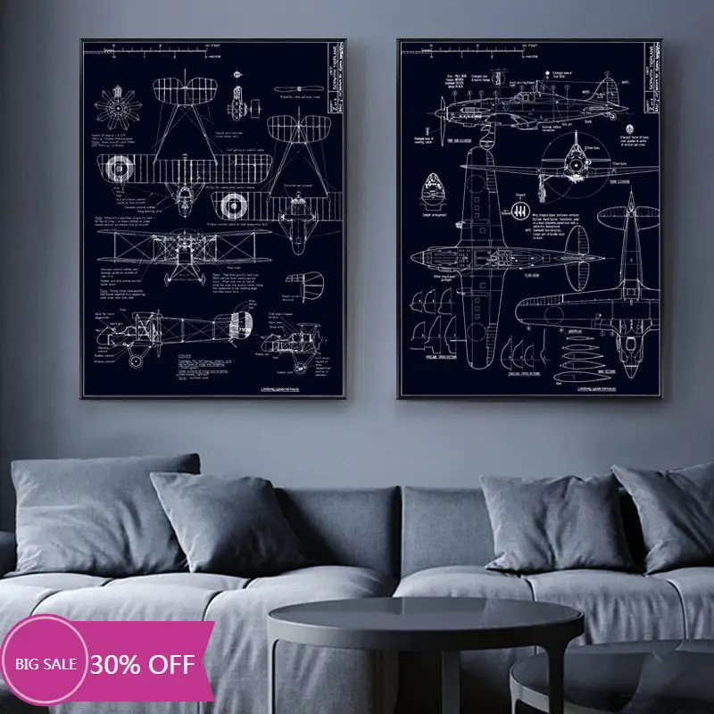 Christmas Decoration Canvas Painting Posters Aircraft Structure Drawing Wall Art Picture Cuadros Decorativos Home Decor | Дом и сад